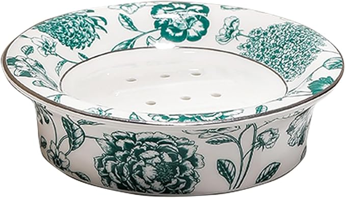 Floral Decorative Self Draining Soap Dish, Double-Layer Round Soap Tray, Vintage Ceramic Soap Dish (Style D)