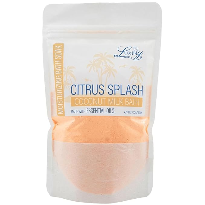 Vegan Milk Bath Soak Made with Moisturizing Coconut Milk Powder, Essential Oil, & Sweet Almond Oil for Bath Bomb Dust Soothing Fizz & Relaxing Soak, 8 oz. (Citrus Splash)