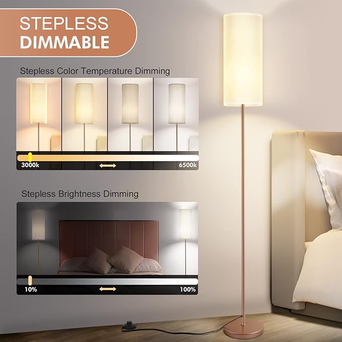 Floor Lamp for Living Room, Modern Floor Lamp with Remote Control, Stepless Dimmable 12W Bulb Included, Standing Lamp Tall Lamps for Living Room Bedroom