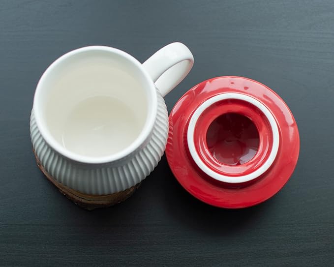 Mushroom Mug with Lid Stoneware Coffee Cup with Decorative Gift Box (Red), Cottagecore Aesthetic Decor