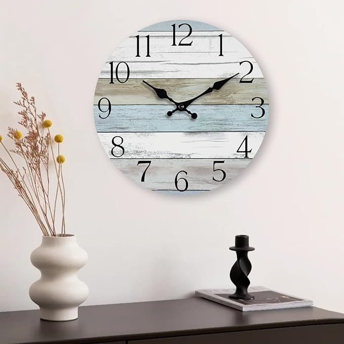HYLANDA Wall Clock, 10 Inch Silent Non Ticking Wall Clocks Battery Operated, Rustic Wooden Clocks Decorative for Kitchen, Bathroom, Bedroom, Living Room