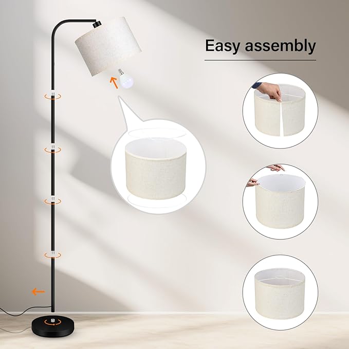 Dimmable Floor Lamp for Living Room,Arc Sofa Lamps with Remote Control,Stepless Dimmable Brightness & Colors Temperature 2700k-6500k,67 In,Tall Flexible Standing Lamp for Bedroom Study Room Office
