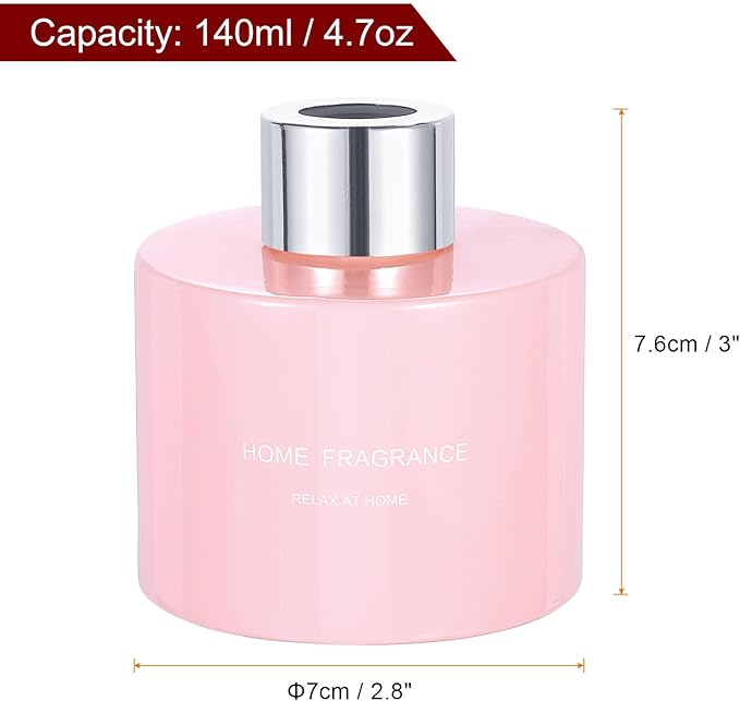 HARFINGTON Empty Glass Diffuser Bottle 140ml/4.7oz Refillable Fragrance Accessories Aromatherapy Jar Container for Replacement Reed Diffuser DIY Home Bathroom Pink with Silver Tone Cap