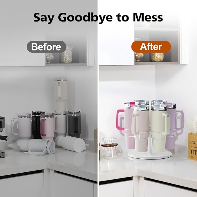 Water Bottle Organizer for Stanley 40 oz, Rotating Stanley Cup Organizer Holder, Tumbler Organizer Holder, Stanley Cup Accessories, Easy to Install, White๏ผPatented Product๏ผ