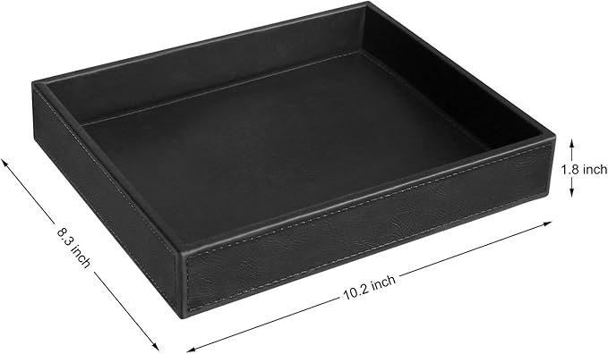 HofferRuffer PU Leather Catchall Tray, Jewelry Tray, Desktop Storage Organizer, Valet Tray, Leather Tray for Nightstand or Dreeser Organizer, Black, 10.2 x 8.4 x 1.8 inches