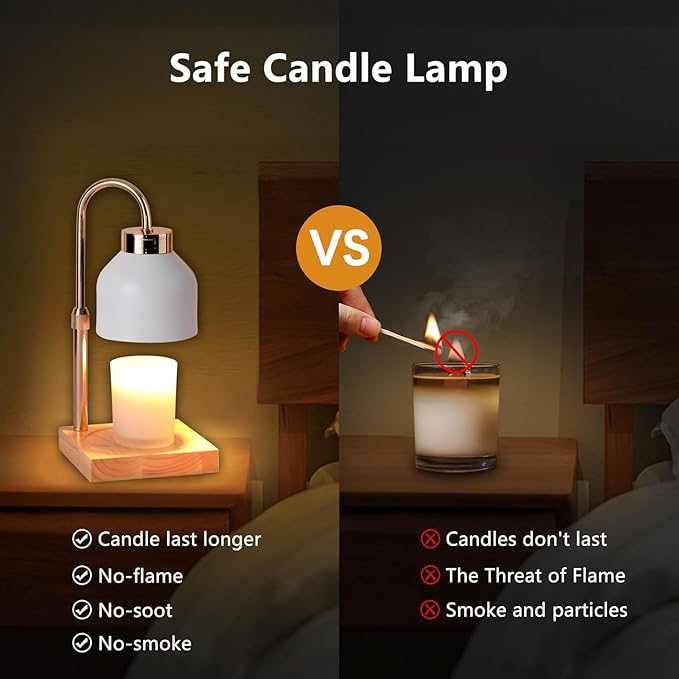 Candle Warmer Lamp with Timer, Electric Candle Lamp Warmer with Dimmer Adjustable Height House Warming Gifts New Home Bedroom Decor Dimmable Wax Melt Warmer with 2 Bulbs Mothers Day Gifts (White)
