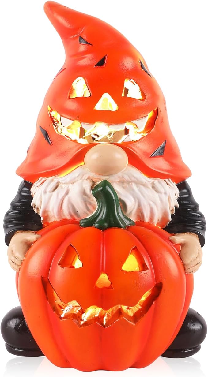 Halloween Gnomes Solar Pumpkin Decor - Unique Resin Gnome with Glowing Pumpkin, Ideal Gift for Women, Outdoor Yard Garden Halloween Decorations