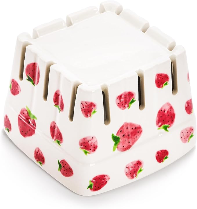 4 Pack Ceramic Berry Basket, Square Fruit Bowls, Kawaii Strawberry Kitchen Bowl Containers, Cute Stoneware Berry Colander Bins for Veggie, Berries, Fruits, Home Decor