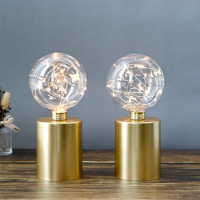 JHY DESIGN Set of 2 Gold Table Lamp Battery Powered 8''Tall Cordless Lamp Light Battery Operated Great for Living Room Bedroom Weddings Parties Indoors Outdoors