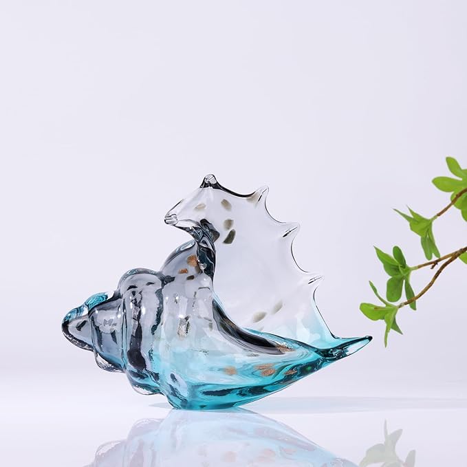 DOVDOV Hand Blown Glass Conch Statue, Gray Glass Art Figurine, Conch Shell Coastal Home Decor, Living Room TV Stand and Bookcase Decor, Bathroom Shelf top and Cabinet Decor.