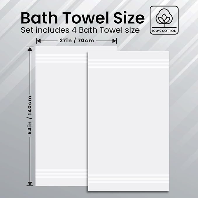 Infinitee Xclusives 100% Cotton Luxury Bath Towels Set of 2 (27x54 Inches), Soft, Absorbent, Quick Dry, Perfect Towels for Bathroom, Gym, Spa & Hotel |Brilliant White|
