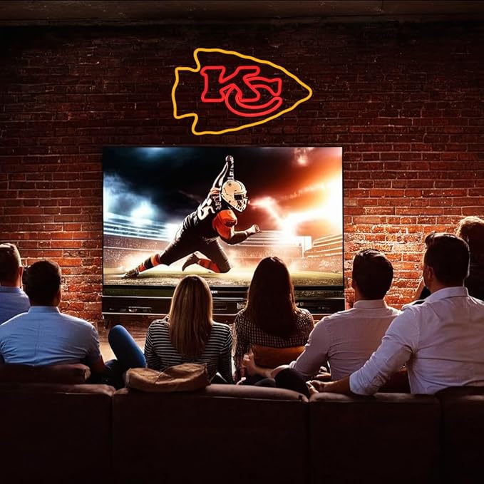 Football Rugby Sports Neon Sign Suitable for Chiefs KC Logo for Wall Decor USB Powered Dimmable Led Light Up Signs for Game Room Men Cave Home Bar Decor Birthday Xmas Gifts for Kids Fans