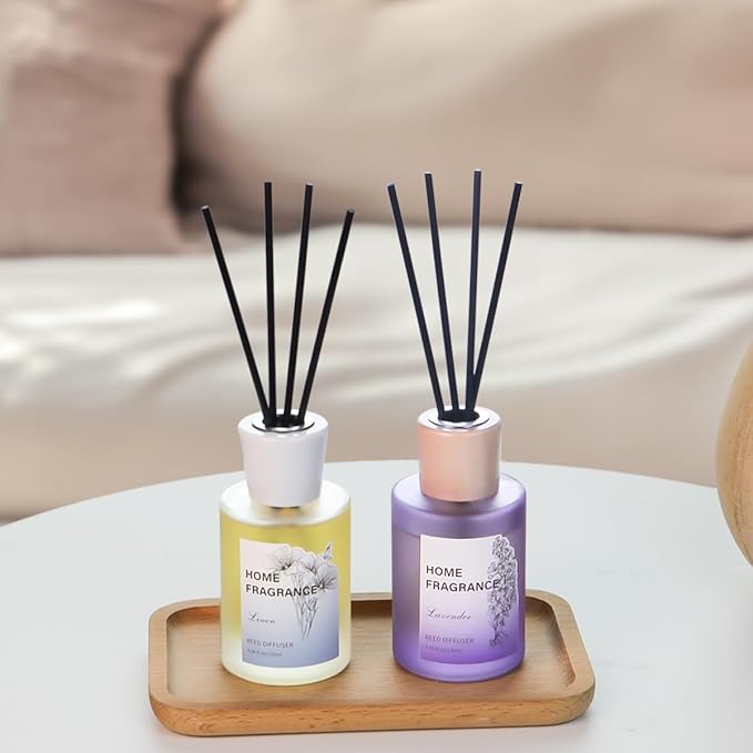 Reed Diffuser - Linen&Lavender 4.06oz (120ml) 2 Packs Essential Oil Reed Diffuser Set with 16 Sticks, Long Lasting Fragrance for Home, Bathroom, Bedroom, Room, Decor