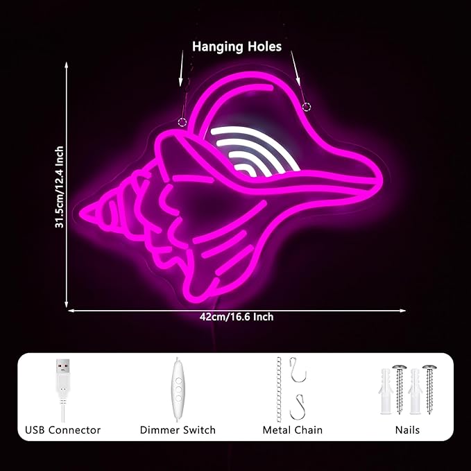 Seashell Neon Sign, Pink Ocean Shells Conch Neon Signs For Wall Decor, Led Light Up Signs for Bar Man Cave Beach Theme Party Wedding Decorations Gifts