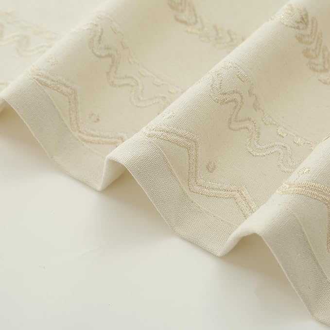 ColorBird Boho Curtains Embroidered Light Filtering Rod Pockets Farmhouse Western Beige Curtain 63 inch Length 2 Panels Set Drapes for Living Room Bedroom