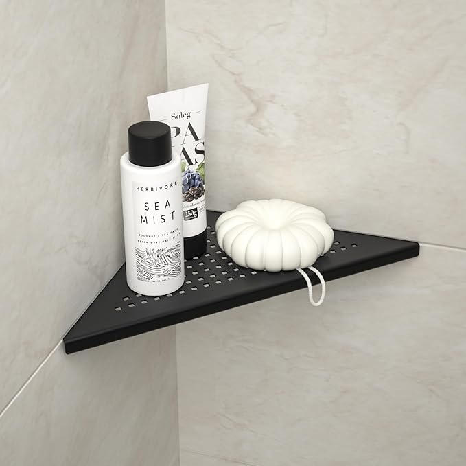 Corner Shower Shelf, 10" Matte Black 304 Stainless Steel Grout in Shelf Rack for for Tiled Wall, Recessed Bathroom Shelf, No Drilling Needed
