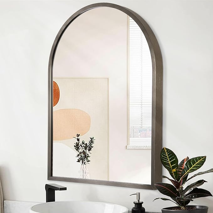 Arch Metal Framed Bathroom Mirror for Wall, Aluminum Alloy Frame Brushed Wall Mounted Mirror for Livingroom Bedroom Entryway, Anti-Rust, Tempered Glass 16"x12"