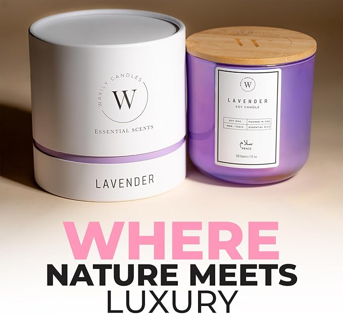 Waxily Lavender Soy Candle | Aromatherapy Candles | Non Toxic, Long Lasting, Large Essential Oil Candle | Luxury Gift, Sleep Support, Calming Spa, Bedroom, Vegan, Clean Burning, Home Decor | 12oz
