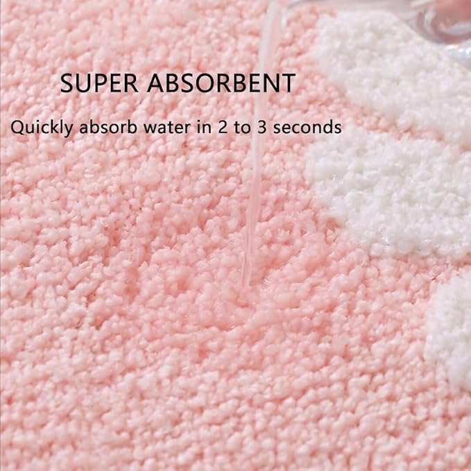 Fluffy Soft Superfine Fiber Bath Rugs, White Flower - Non Slip, Machine Wash, Plush Mat for Bathroom & Shower Room (16" 24", Pink)