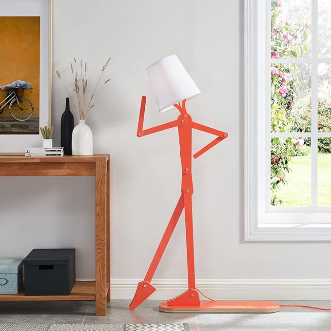 Cool Tall Floor Lamp for Bedroom & Living Room - Unique Corner Decorative Reading Wood Standing Light Creative Swing Arm Design for Farmhouse Dorn Gift Idea - Oran Orange Bulb Included