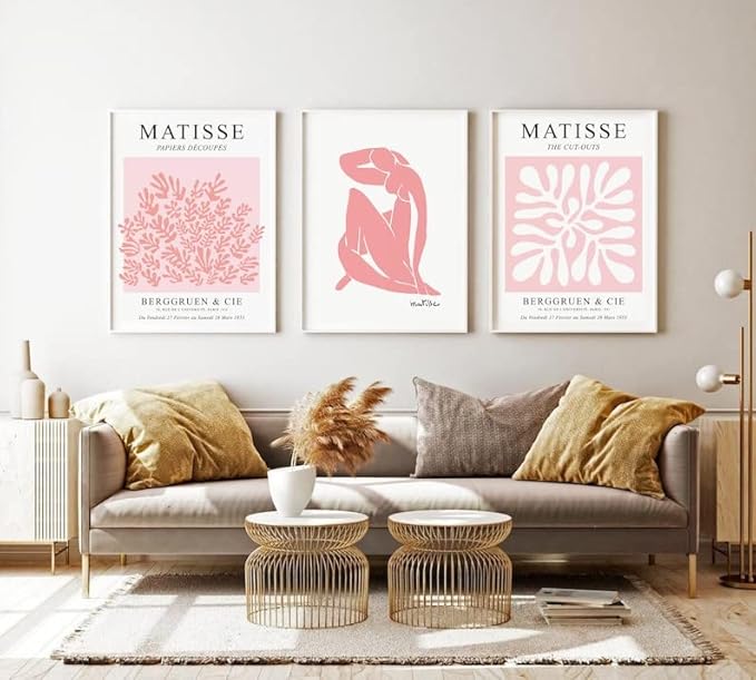 HesenDot Matisse Art wall Décor Set of 3,Unframed Blush & Salmon Pink wall art,Truly Quality Canvas Prints for 11x14in,Art poster decoration for kitchen, bathroom,living room,bedroom