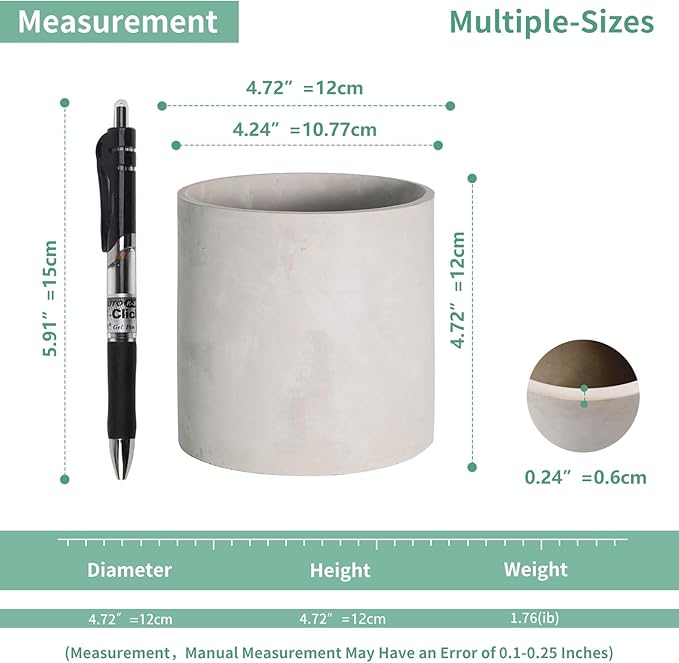 Cement Plant Pots Indoor - 4.8 inch/12 CM XXXsmall Concrete Planter Pot for Planting - Modern Stone Clay Flower Pot with Drainage Hole for Garden, Home, Office Decor, Grey