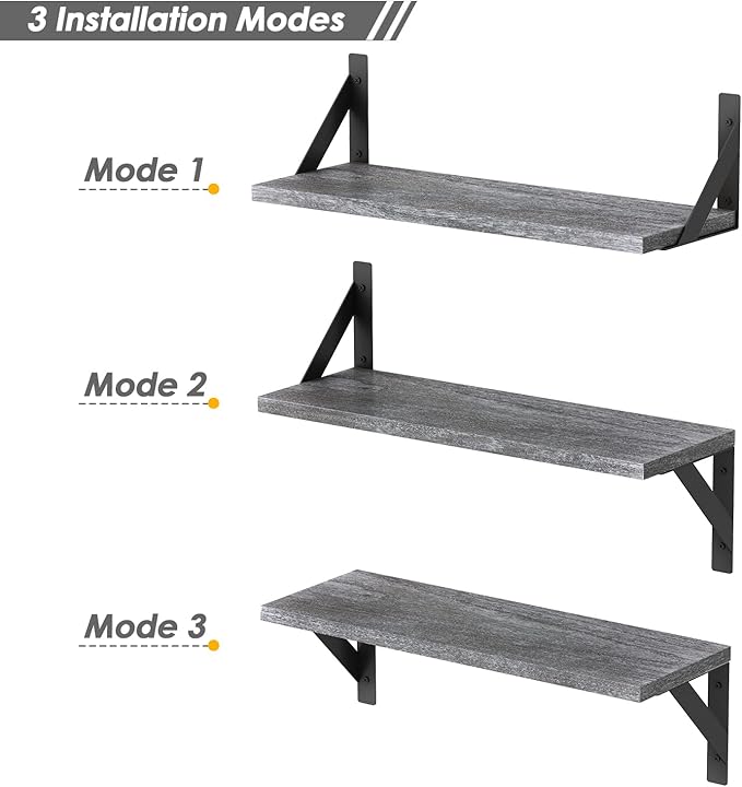 Forbena Grey Floating Shelves for Wall Decor Set of 3, Floating Book Shelves for Bedroom Living Room Classroom Library Office, Wall Mounted Shelf for Kids Room Christmas Decor (Rustic Gray)