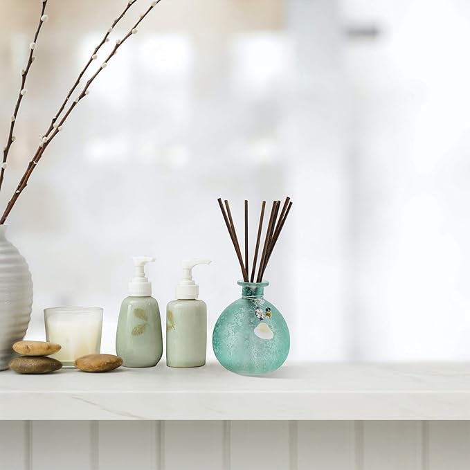 Reed Diffuser, Onesky Ocean Mist Home Fragrance Gift Set for Home Bathroom Office Elegant Decorations, Aromatherapy Oil Refill -3.4 fl oz Essential Oil&8 Reed Sticks&Blue Snowflake Round Bottle