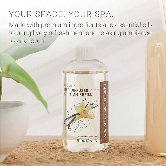 SpaRoom Reed Diffuser Oil Refill – Vanilla Bean Scent, 8oz Cozy Blend for Warmth and Comfort, Smooth and Sweet Aroma for Bedrooms, Lounges, or Relaxing Spaces, Long Lasting Ambient Scent