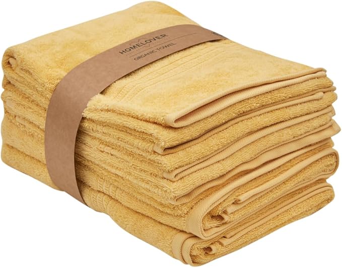 HOMELOVER 6 Piece Towel Set - 100% Organic Cotton 2 Bath Towels & 4 Hand Towels - 500 GSM, Hotel & Spa Quality, Soft, Quick Dry, Highly Absorbent Bathroom Essentials (Lemon Yellow)