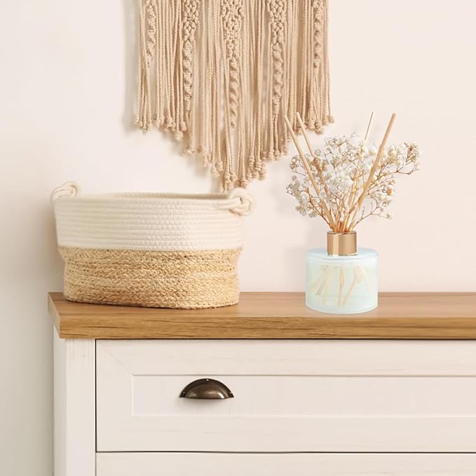 Scent Diffuser Set, 5.28oz (150ml) White Jasmine & 5.28oz (150ml) Linen Scent Diffuser with 16 Sticks Long Lasting Fragrance for Home, Bathroom, Room Decor