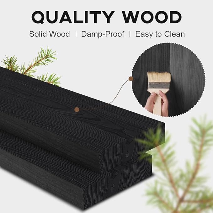 Habudda Floating Shelves, Wall Hanging Wood Shelf for Rustic Home Decor, Bathroom, Bedroom, Kitchen Display, Natural Wood, Invisible Bracket, 30", 2-Pack (Black, 30"×6.7"×1.6")