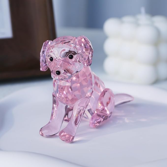 Crystal Dog Figurine Faceted Glass Puppy Statue Pink Labrador Ornament Animal Collectible Sculpture Handscraft Paperweight Home Decor