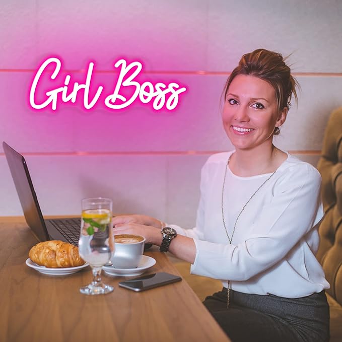 Girl Boss Neon Pink USB Led Light Up Sign for Girls Bedroom Home Wall Decor Female Office Dest Wall Art Sign Christmas Birthday Gifts, 15.7 x 5.9 Inch