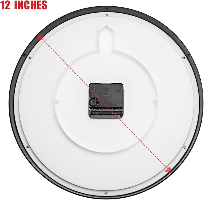 Plumeet Black Wall Clock Non Ticking Silent Quartz Round Clock Decorate Bedroom Home Kitchen Office - Battery Operated (White)