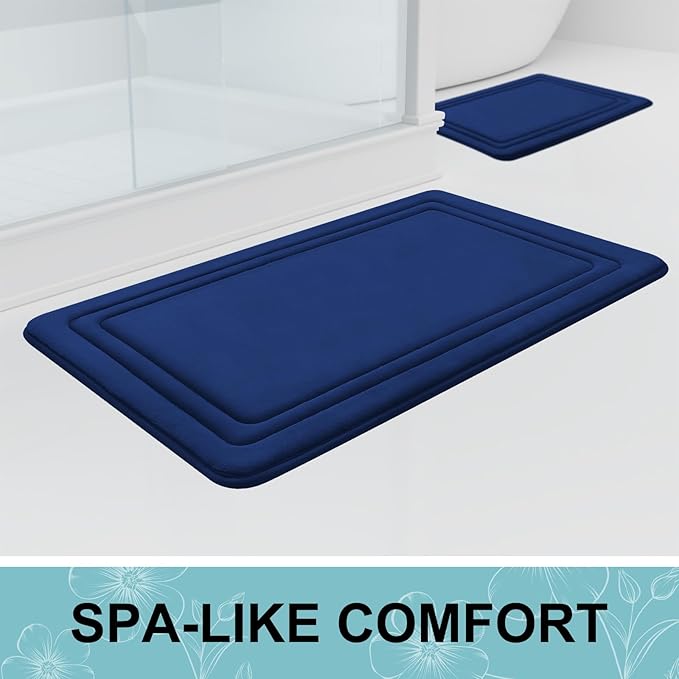 Grandaily Memory Foam Bath Mat Rug 47x20, Ultra Soft, Non-Slip and Absorbent Bathroom Rugs, Machine Wash Dry, Comfortable Bath Carpet for Bathroom Floor, Tub and Shower, Navy Blue