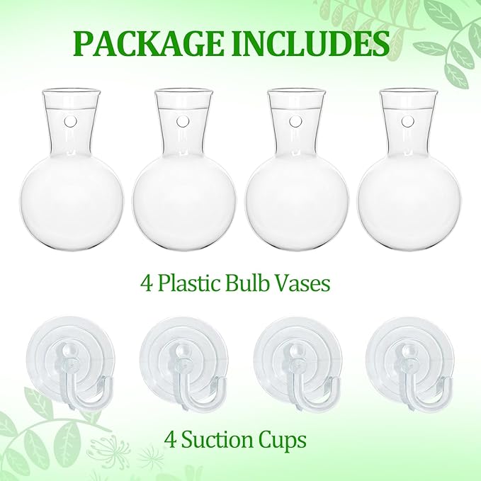 4 pcs Window Propagation Stations, Suction Cup Plastic Plant Propagation Bulbs, Easy to Install Wall Hanging Planter, No Nails Plastic Plant Terrarium Vase