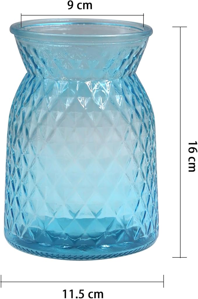 OFFIDIX Glass Vase,6.5 * 4.5in Large Mouth Shape Geometric Faceted Design Flower Vase for Weddings,Events,Decorating,Office,Home Decor