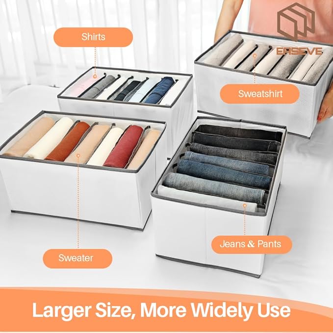 Wardrobe Closet Organizer and Storage for Clothes - 7 Grids Foldable Drawer Dividers Organizers for Jeans | Pants | Shirts | Leggings, Stackable Clothing Bins for Closets Organization (1PCS)