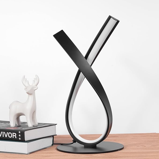 NUÜR Modern Table Lamp, Stepless Dimmable LED Spiral Lamp for Living Room, Contemporary Nightstand Lamp, Black Bedside Table Lamp for Bedroom, Home, Office