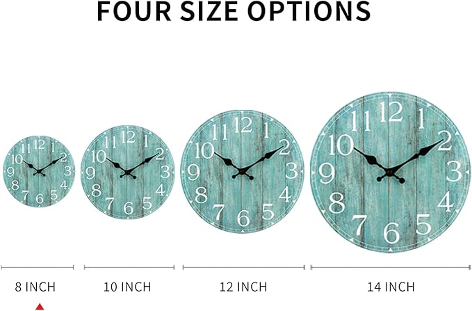 HYLANDA Wall Clock, Teal Silent Non-Ticking Battery Operated, Kitchen Rustic Vintage Decorative Aqua Clocks for Bathroom Bedroom Living Room Office 8 Inch