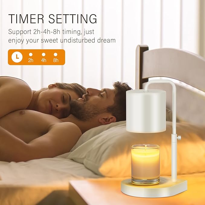 Candle Warmer Lamp Adjustable Height Dimmable Candle Lamp Warmer with Timer Compatible with Large Jar Candles No Flame Scented Candle Wax Warmer with 2 Bulbs White