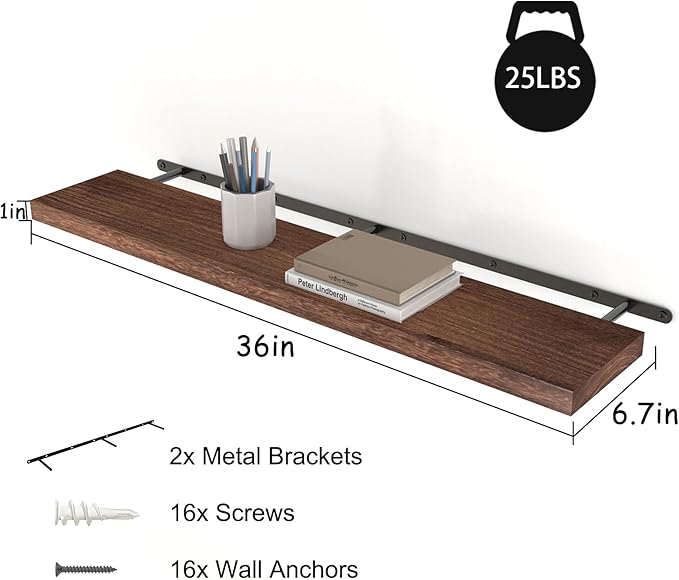 Floating Shelves 36 Inch Wall Shelf Solid Wood Mounted Storage for Bedroom Living Room Set of 2, Rustic Brown Wall Shelves