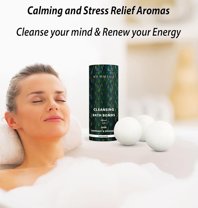 Sage Bath Bombs Spiritual Bath Energy Clearing Protection Shielding Smokeless Smudging Sage Rosemary and Spearmint Relaxation Stress Relief Spa Gift