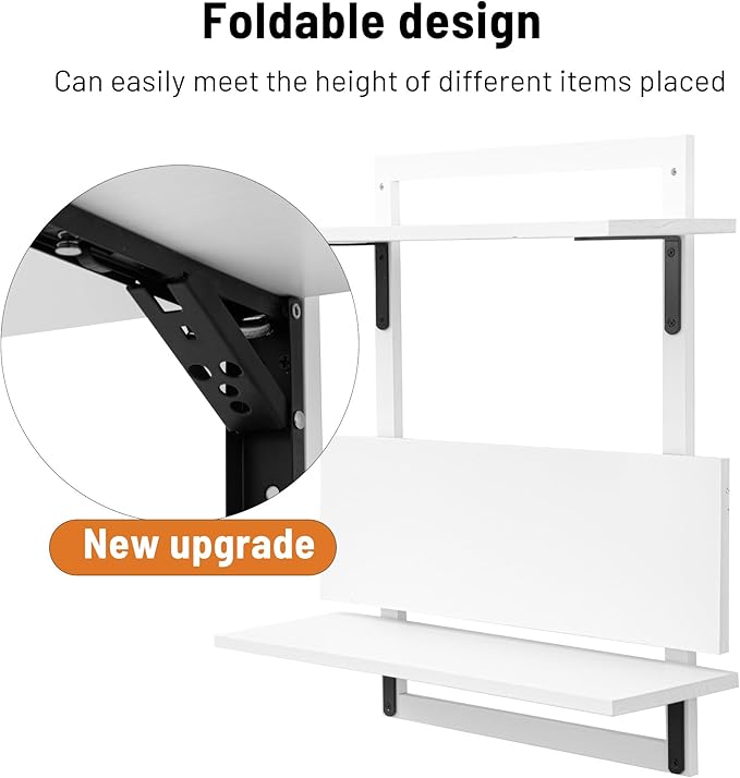 24-Inch Floating Shelves for Wall,3-Tier Wooden Wall Mounted Kitchen Shelves with Foldable Brackets,Hanging Wall Shelves for Living Room, Coffee Bar,Bedroom, Bathroom,Classic White