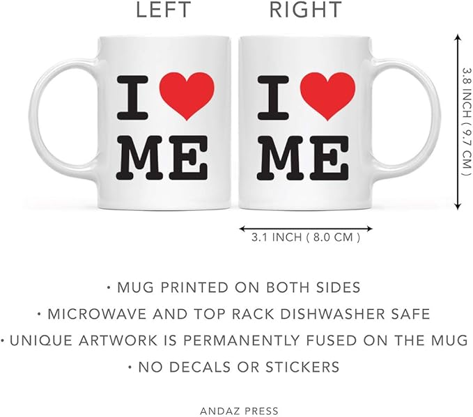 Andaz Press Valentine’s Day Funny 11oz. His Her Couples Coffee Mug Gift, I Love Me, Heart Graphic, 1-Pack, Gift Box I Love Me Mug Valentines Mug Valentines Coffee Cup Heart Mug Valentines Day Mugs