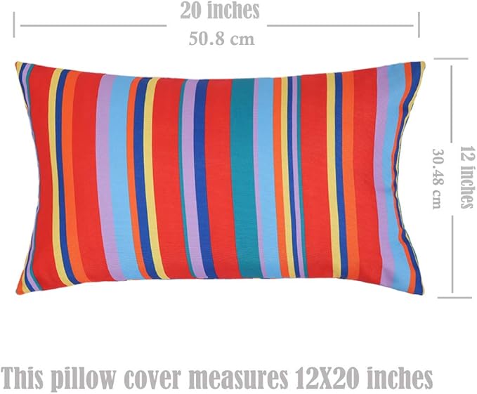 Eternal Beauty Set of 2 Outdoor Decorative Pillow Covers Waterproof Outdoor Pillow Covers for Spring Summer Patio Lumbar Pillows, Red Stripe, 12X20 inches