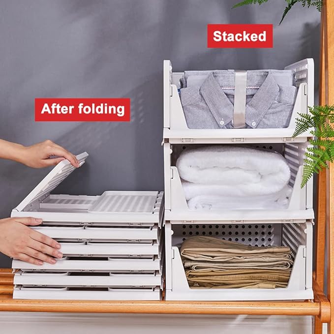 yazi 3 Pack Plastic Drawer Organizer, Stackable Storage Bins Foldable Wardrobe Clothes Shelf Baskets, Folding Containers Bins Cubes Closet Organizer Storage Drawers 3L
