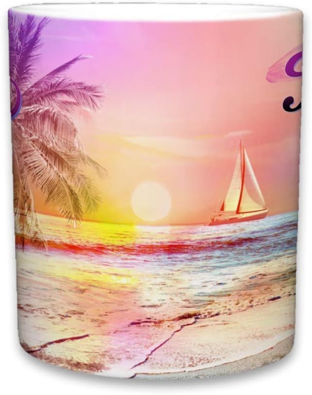 Sweet Gisele | Tropical Florida Beach Mug | Ceramic Coffee Cup Souvenir | Colorful Floral Design | Shoreline View Mugs | Beautiful Palm Tree Accents | Great Novelty Gift | 11 Fl. Oz (Multicolored)