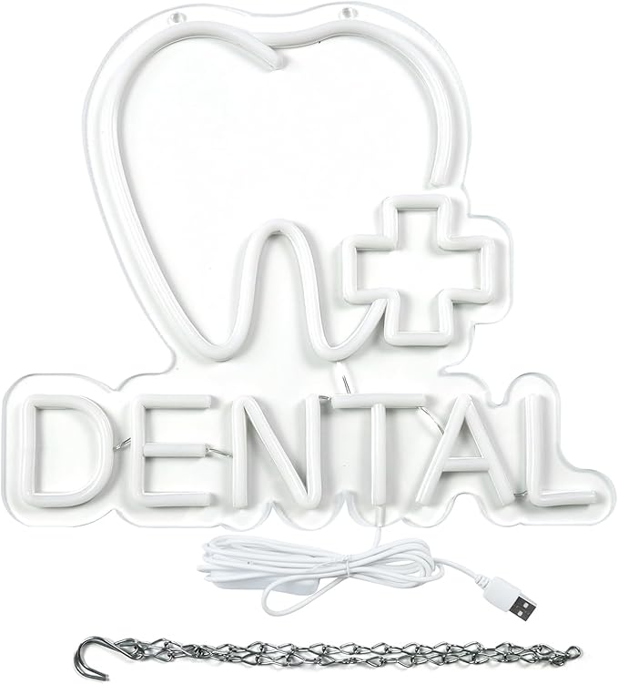 JFLLamp Dental Neon Signs for Wall Decor Neon Lights for Bedroom Led Business Signs Suitable for Dental Clinic Christmas Gift Led Art Wall Hanging Decorative 5V Power Adapter, 12.2 * 14 Inch(White)